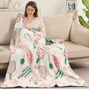 Pickleball Paddle Patterned Reversible Throw Blanket
